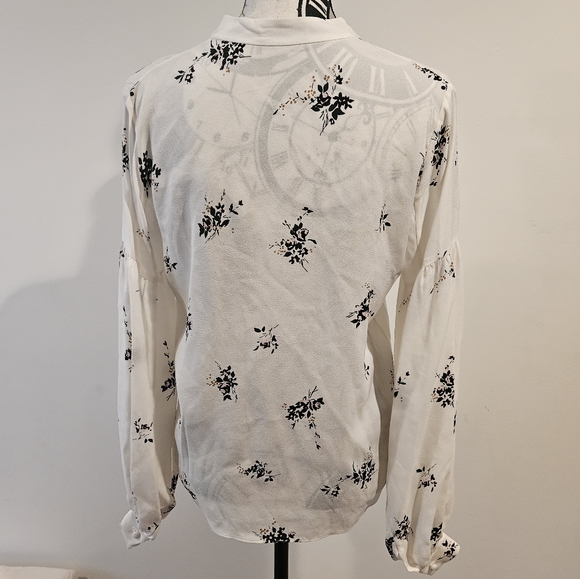 ⭐️ A.L.C. White Floral Print Silk Blouse Ty Lantern sleeve size 0 - Picture 9 of 10